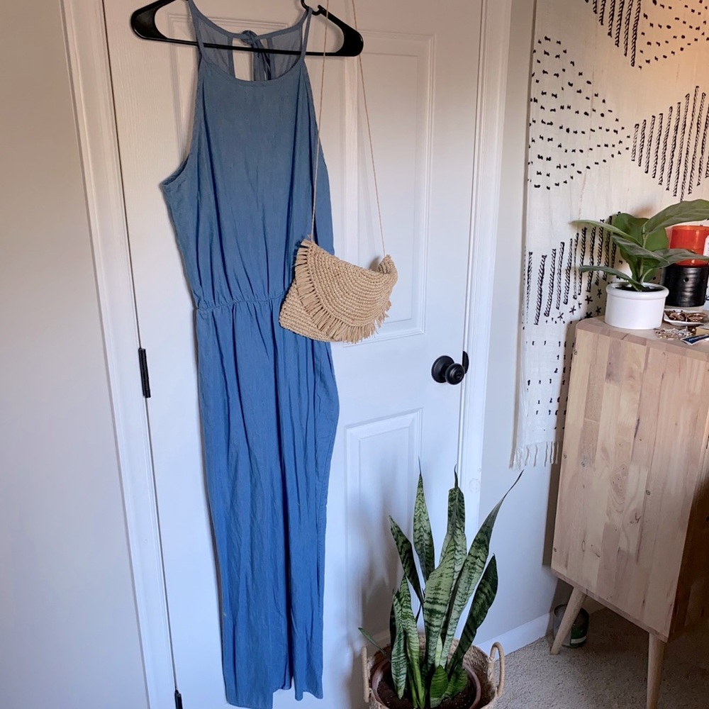 Chambray Denim Tie Back Jumpsuit